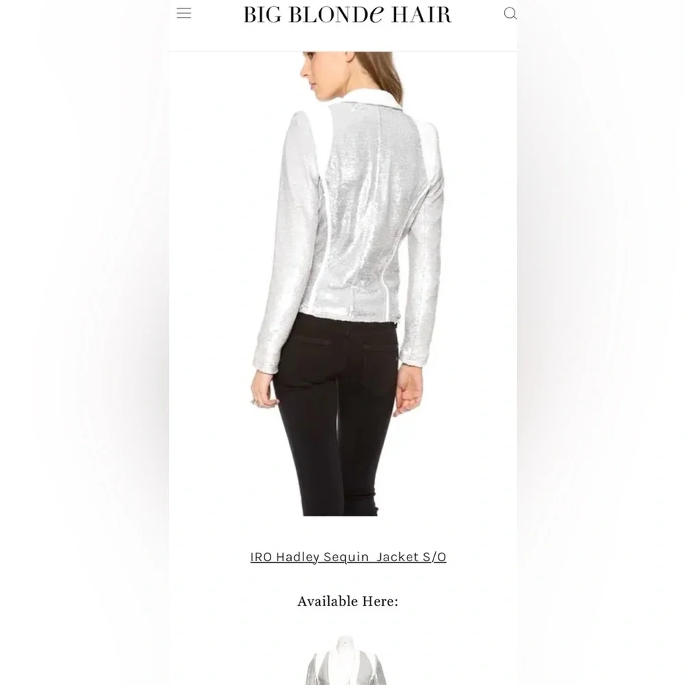 IRO Paris Silver Sequin "Hadley" Moto Blazer with White Leather - Picture 4 of 16